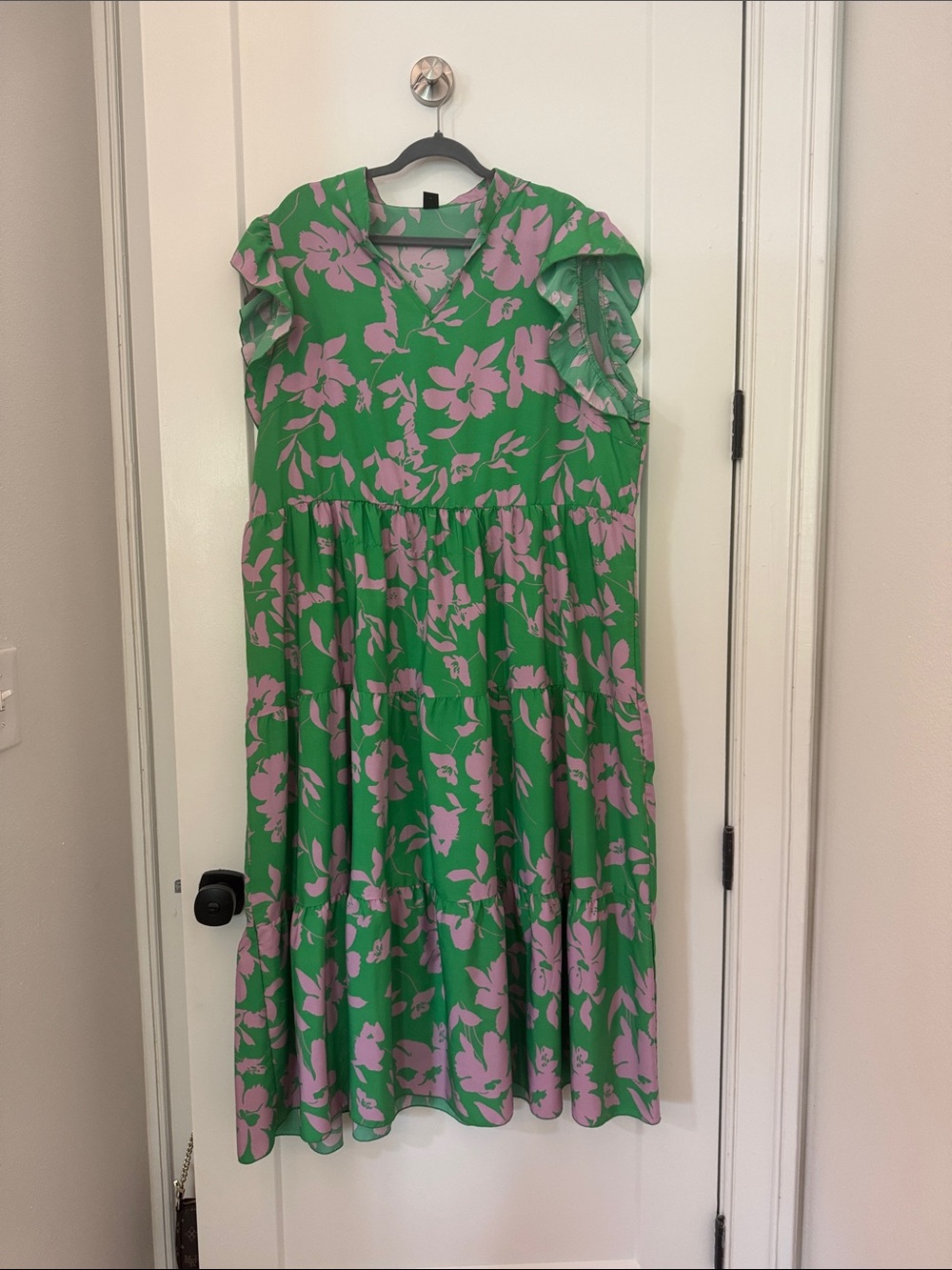 SHEIN Green Dress with Pink Floral Print